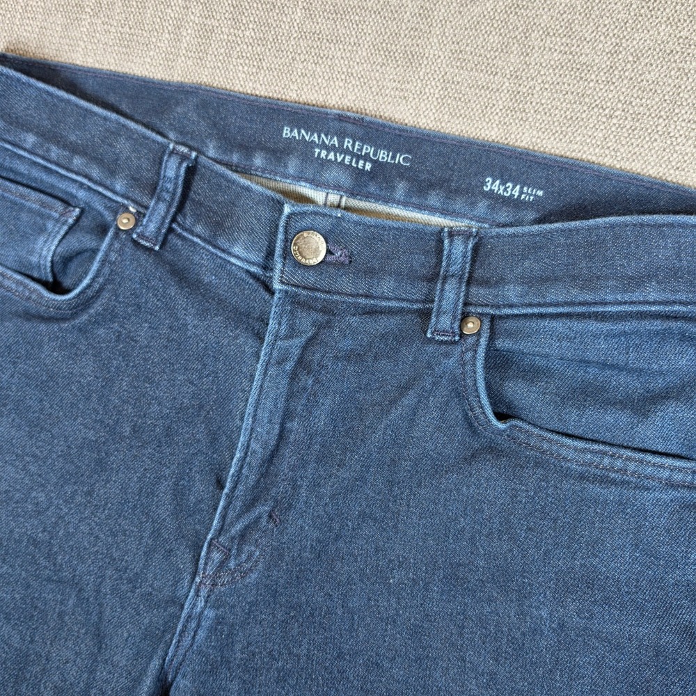 Banana Republic Traveler Pants Mens 34/34 Blue Slim‎ Fit Stretch